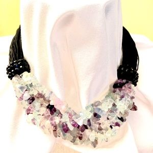 Multi strand semiprecious gemstone choker necklace